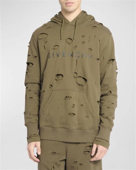 givenchy distressed hoodie green|Givenchy destroyed hoodie.